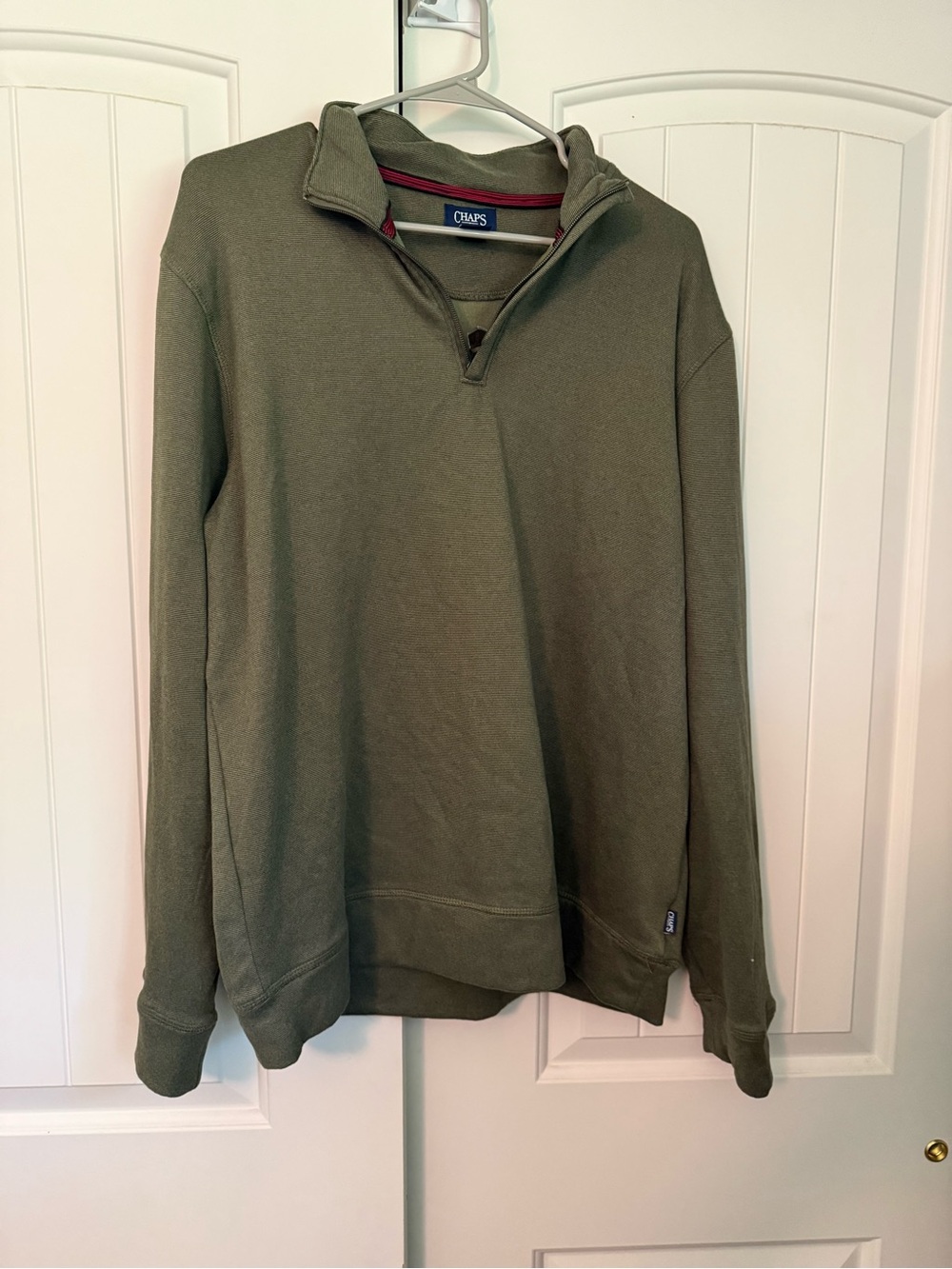 Chaps Olive Green Quarter-Zip Pullover Sweater - Men's